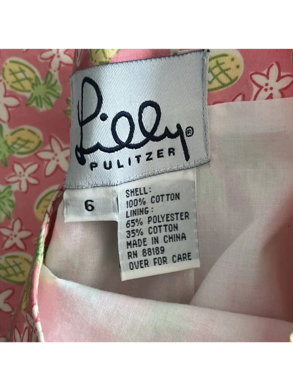 Vintage‎ Lilly Pulitzer 100% Cotton Scalloped Bottom, Pinaepple  Skirt  Size 6